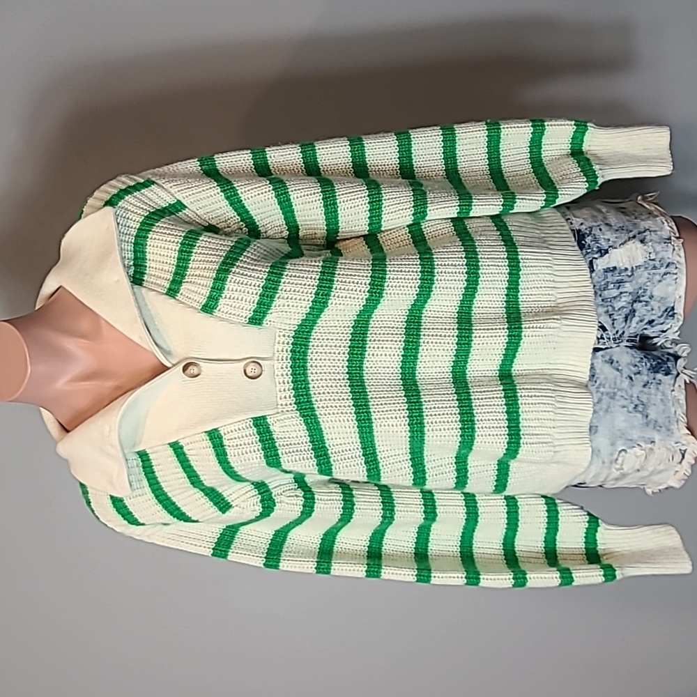 Sézane Kyam Sweater in Ecru/Green Size Medium Luxury Comfy Chunky